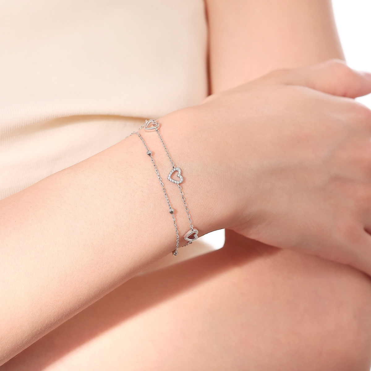 Love Tiny Red Heart Silver SP Bead Chain Cuff Charm Anklet Love Tiny Red Heart Silver SP Bead Chain Cuff Charm Anklet