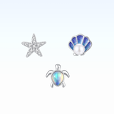 Ocean Treasures Earstud Set 925 Silver [Turtle, Shell, Starfish]