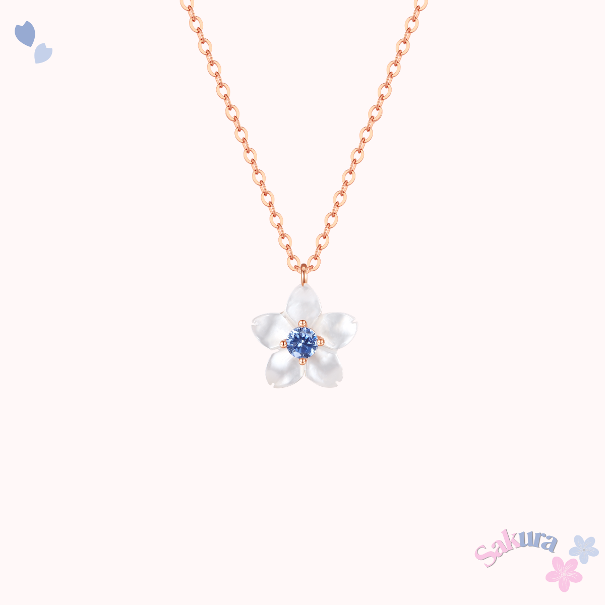 Ruka Blue Sakura Necklace 925 Silver