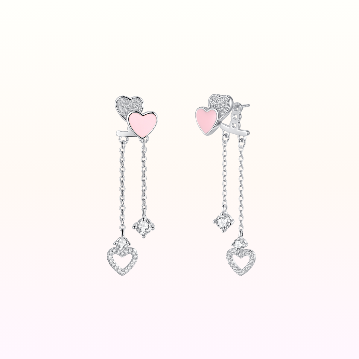 Qiumi Heart Dangling Earrings 925 Silver (Two Ways Wearings)