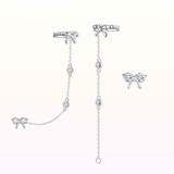 Yumi Ribbon Dangling Earcuff Set 925 Silver (Two Ways Wearing)