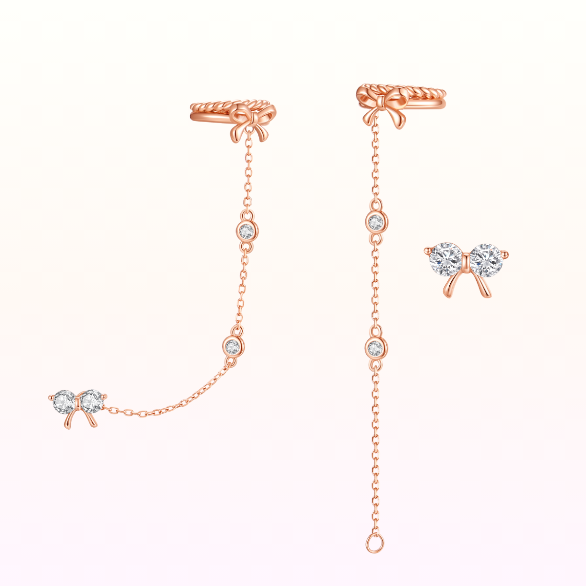 Yumi Ribbon Dangling Earcuff Set 925 Silver (Two Ways Wearing)