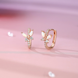 Butterflies Opal Huggies 925 Silver (White Opal/Rose Gold)