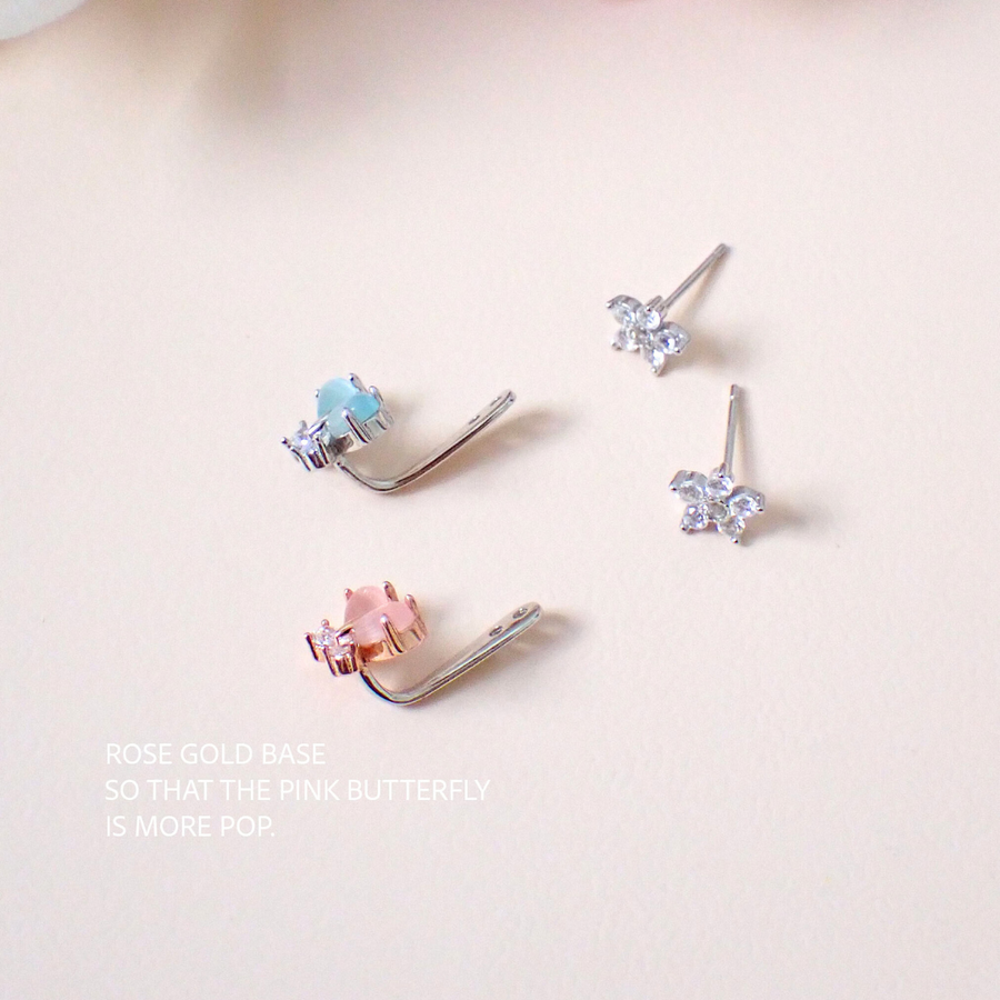 Minty Pink Butterfly Earjacket 925 Silver