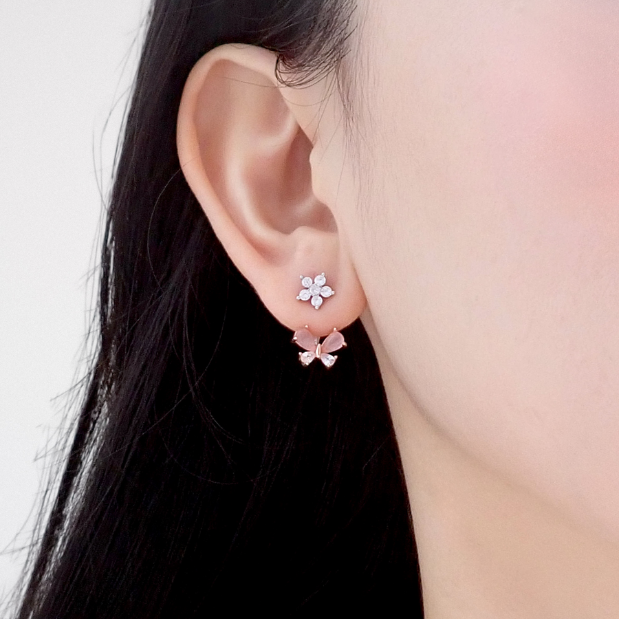 Minty Pink Butterfly Earjacket 925 Silver