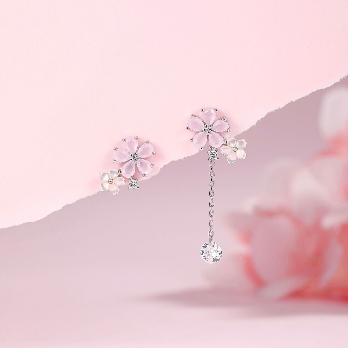 Sakura Two-Ways Dangling Earrings 925 Silver