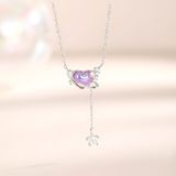 Aurora Purple Heart Dangling Star Necklace 925 Silver