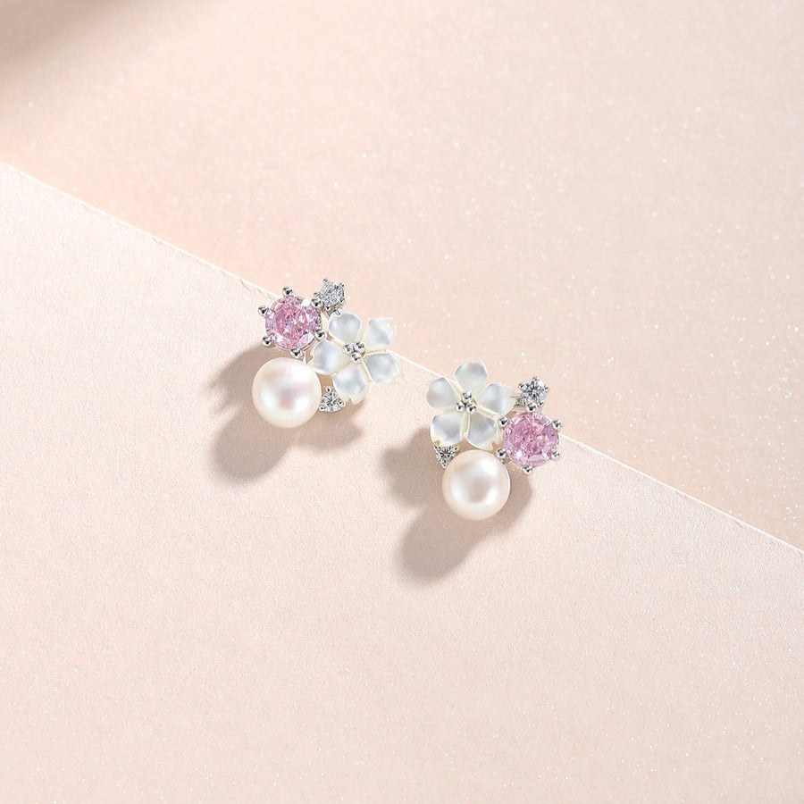 Mina Pink Sakura Flower Pearl Earstud 925 Silver