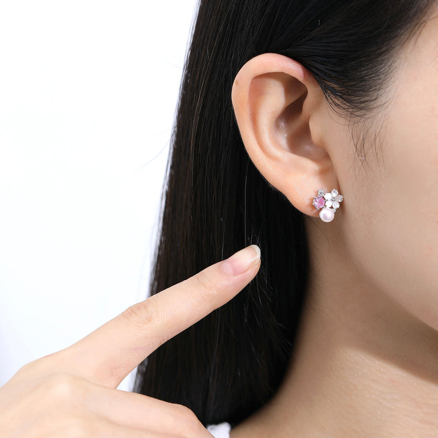 Mina Pink Sakura Flower Pearl Earstud 925 Silver