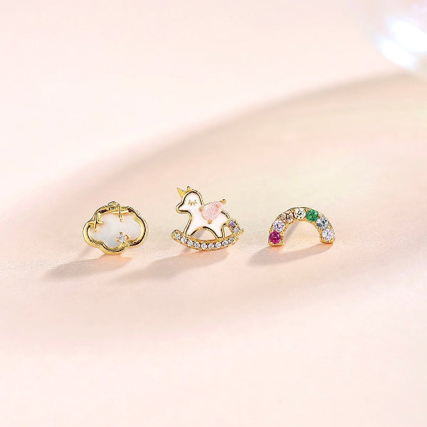 Unicorn Rainbow & Cloud Earstud 925 Silver
