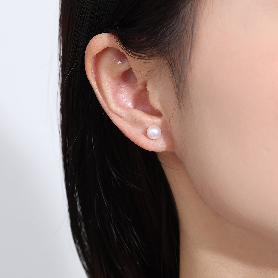 Serene Round Freshwater Pearl Earstud 925 Silver
