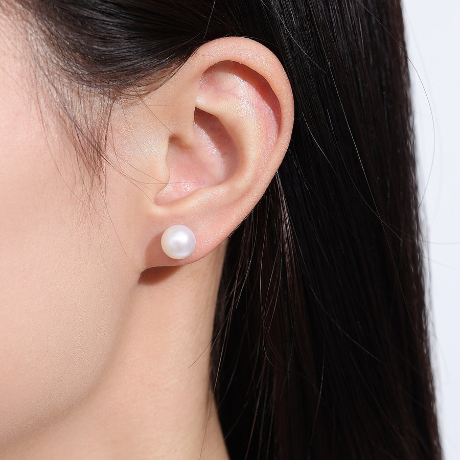 Serene Round Freshwater Pearl Earstud 925 Silver