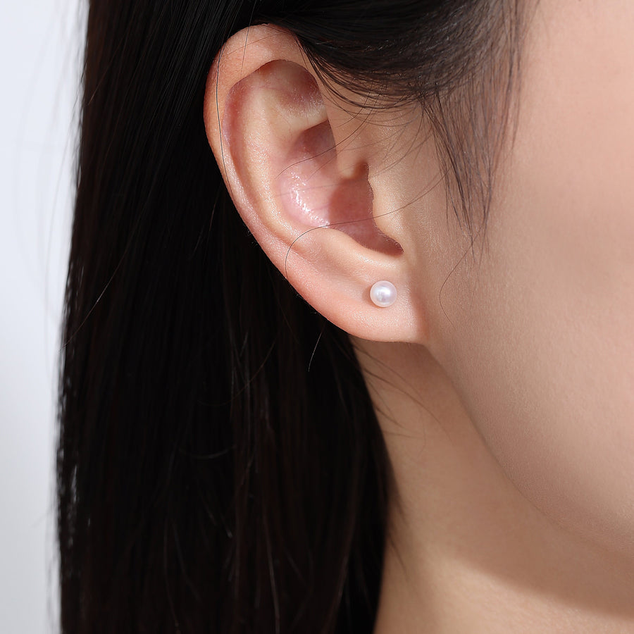Serene Round Freshwater Pearl Earstud 925 Silver