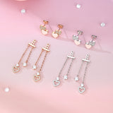 Qiumi Heart Dangling Earrings 925 Silver (Two Ways Wearings)