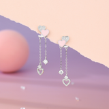 Qiumi Heart Dangling Earrings 925 Silver (Two Ways Wearings)