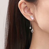 Qiumi Heart Dangling Earrings 925 Silver (Two Ways Wearings)