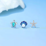Ocean Treasures Earstud Set 925 Silver [Turtle, Shell, Starfish]