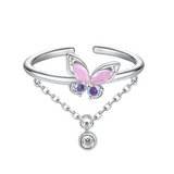 Papi Butterfly Dangling Chain Ring 925 Silver