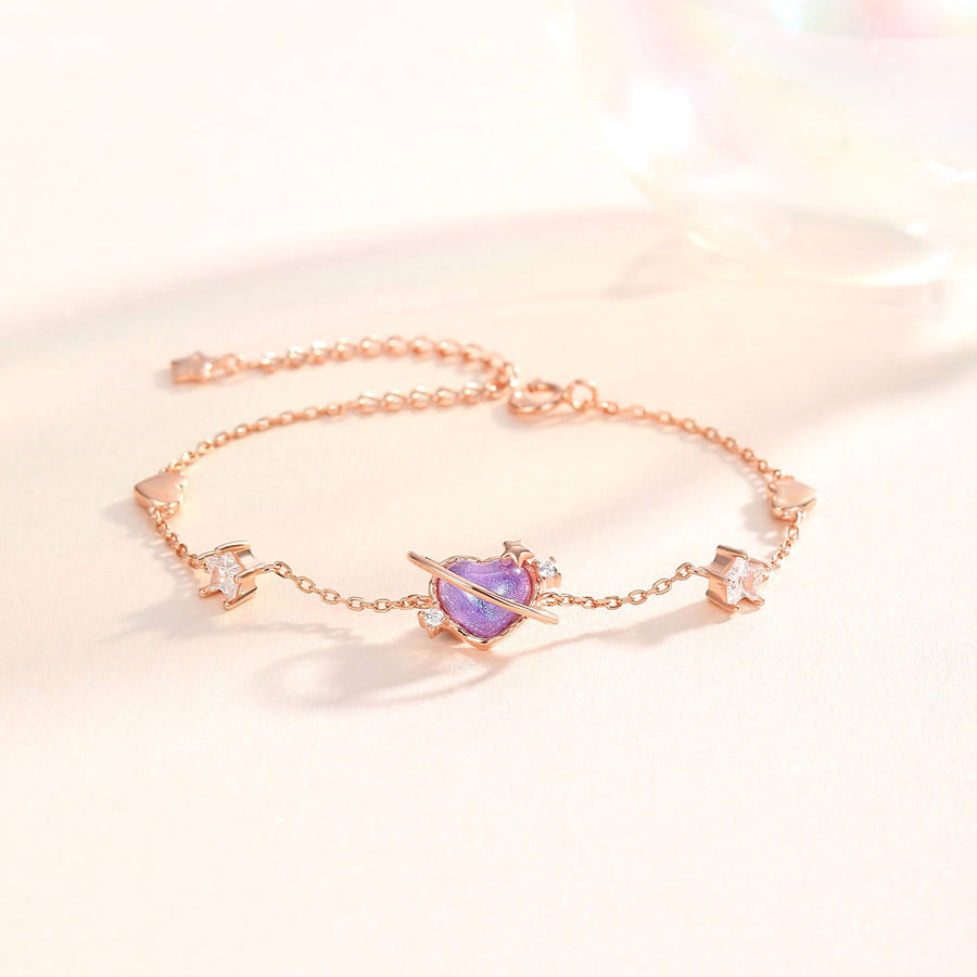 Aurora Purple Heart Star Bracelet 925 Silver