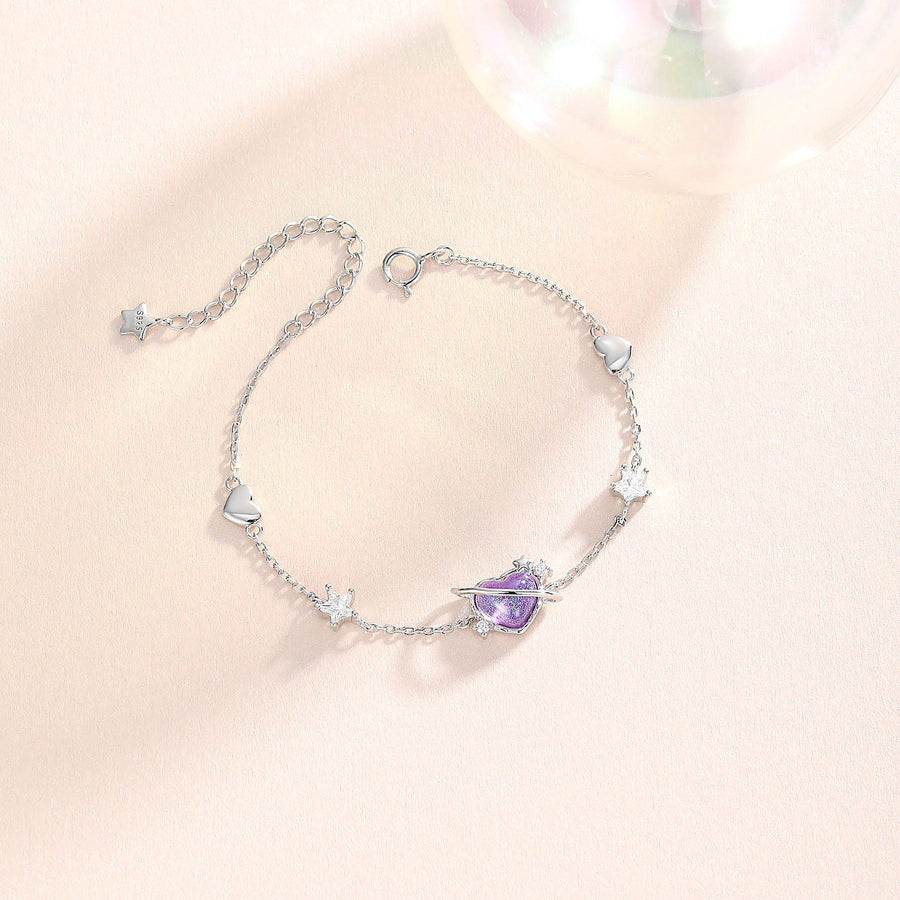 Aurora Purple Heart Star Bracelet 925 Silver