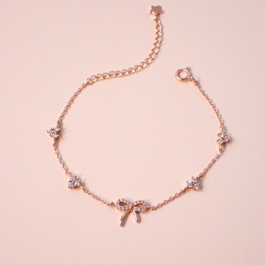 Dainty Heart Ribbon Bracelet 925 Silver