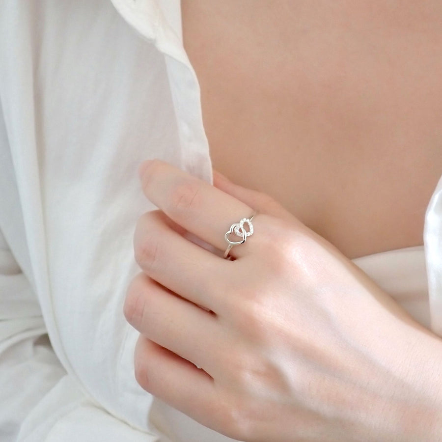 Interlock Heart Ring 925 Silver