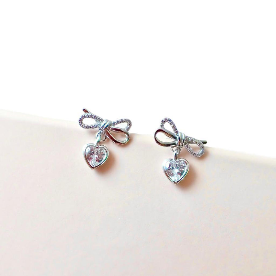 Dainty Ribbon Heart Earrings 925 Silver