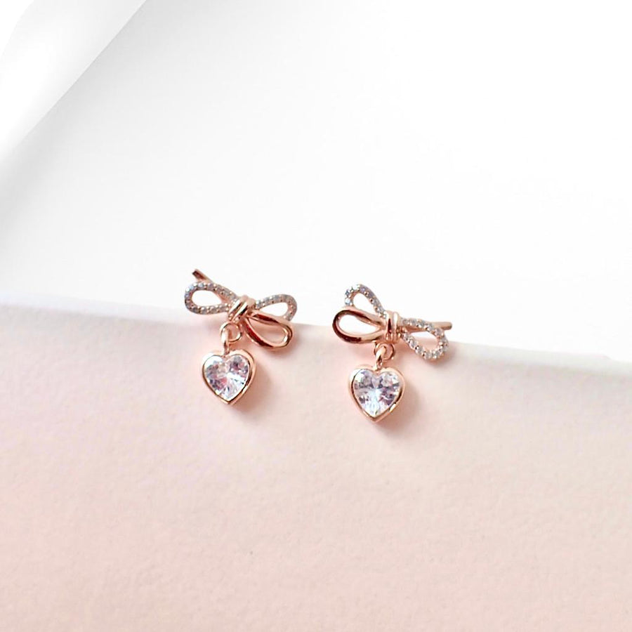 Dainty Ribbon Heart Earrings 925 Silver