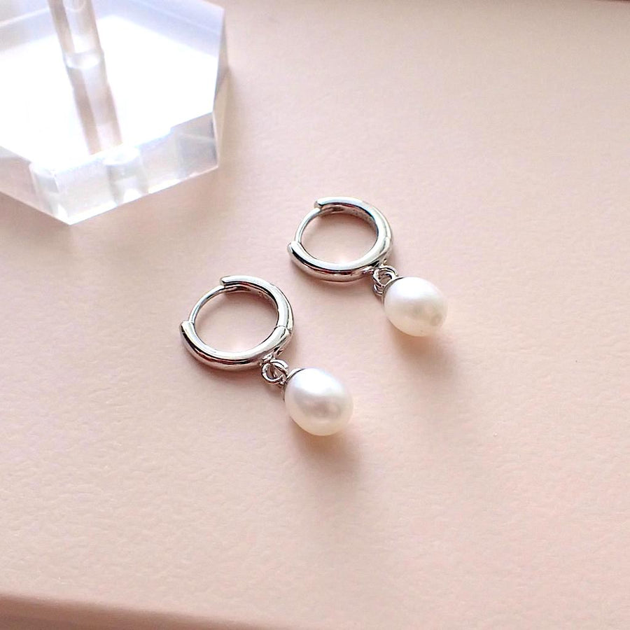 Elisa Rice Pearl Huggies 925 Silver