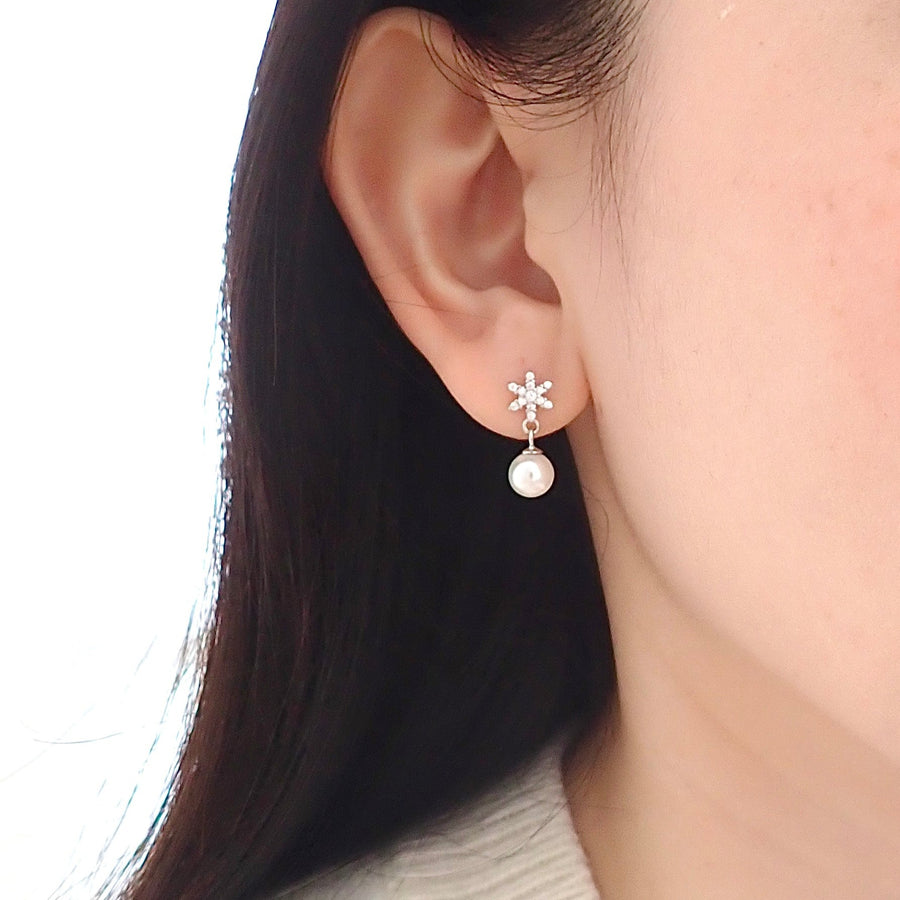 Snowflake Pearl Earrings 925 Silver
