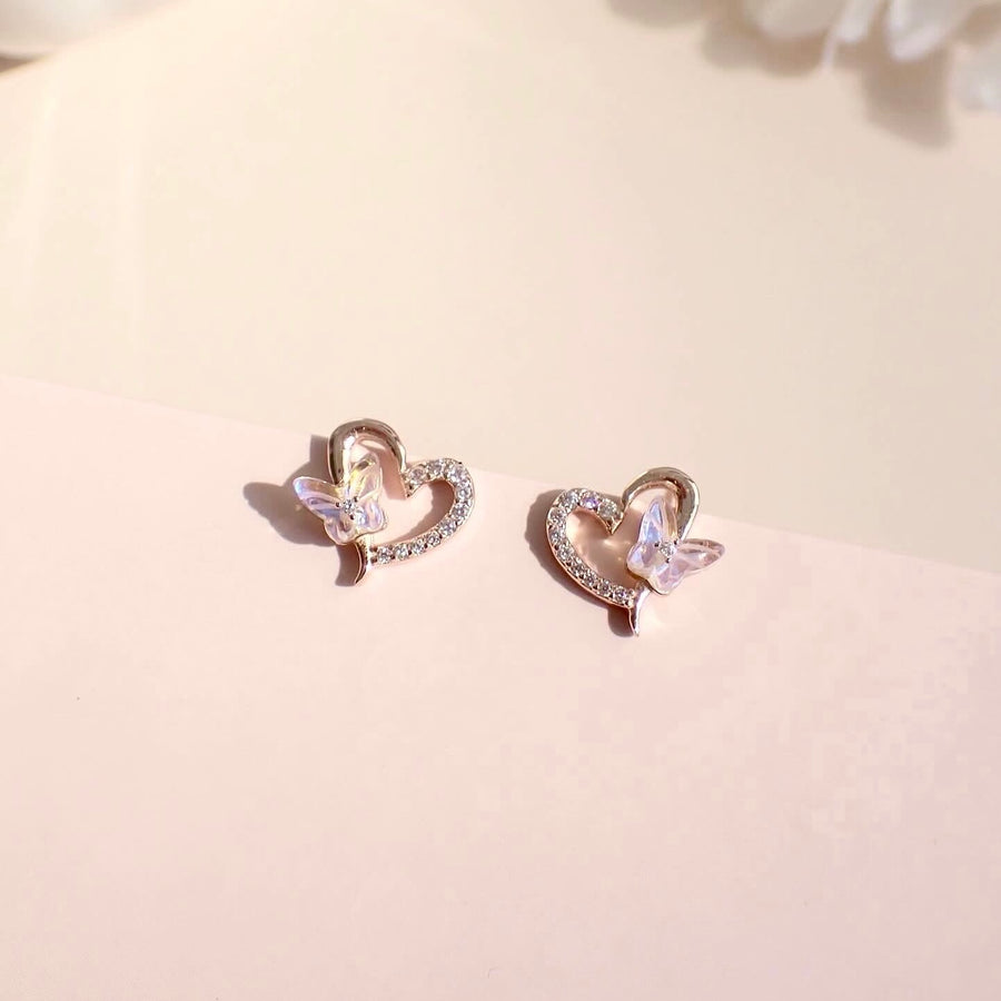 Aurora Butterfly Heart Earstud 925 Silver