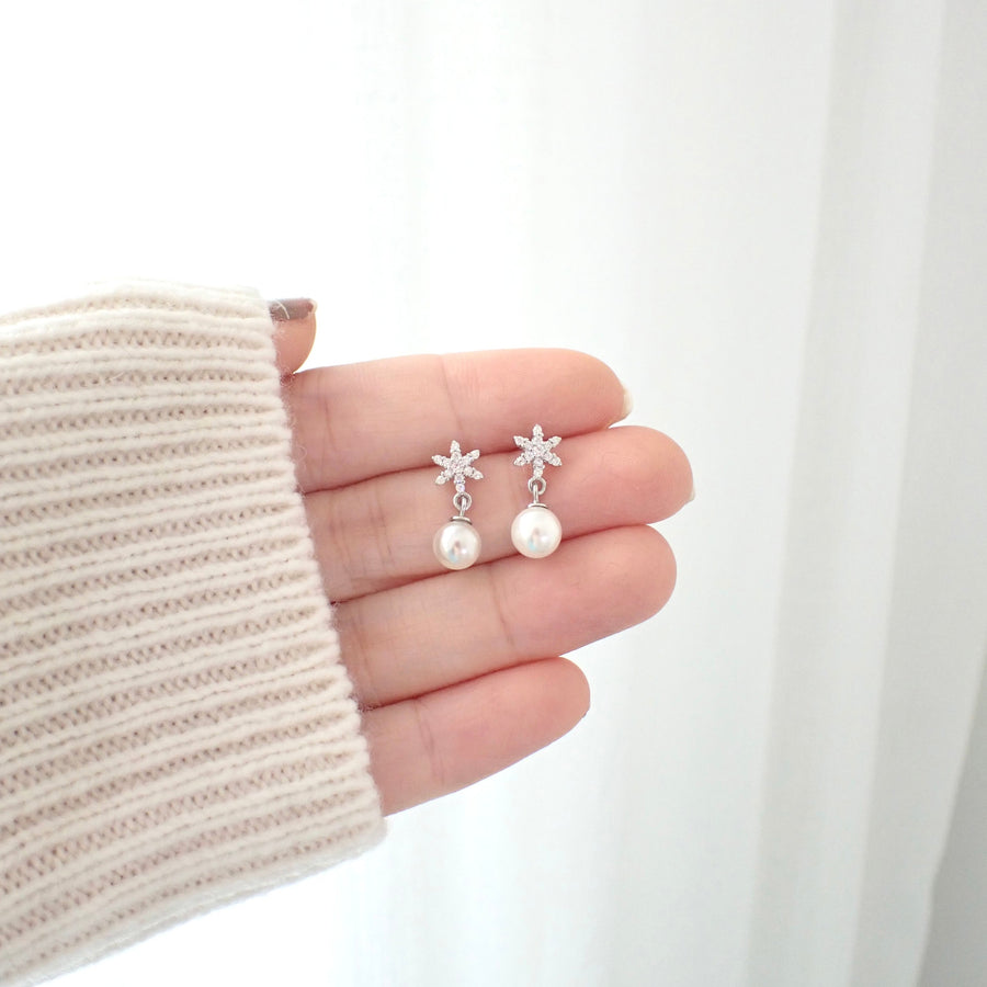 Snowflake Pearl Earrings 925 Silver
