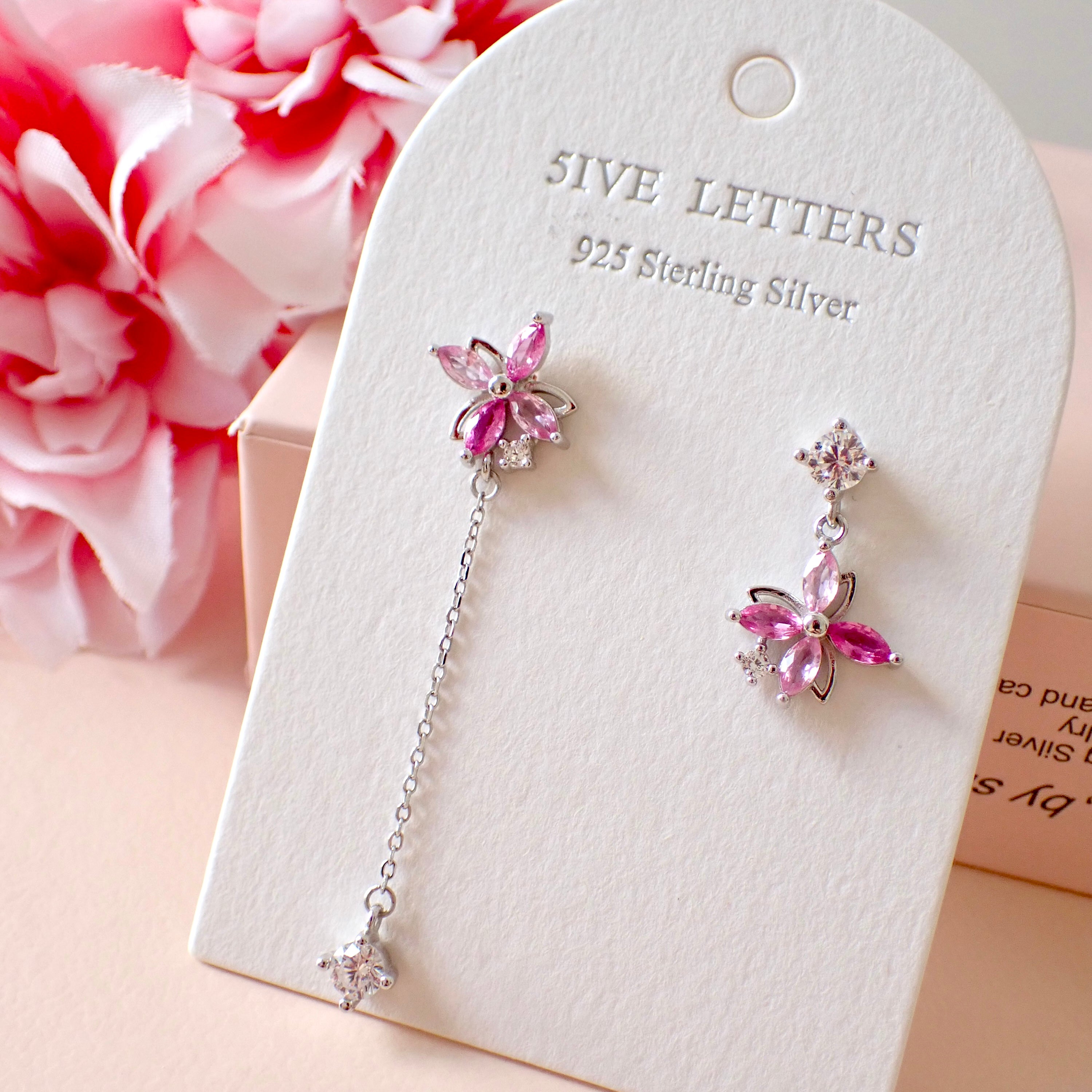 Remi Pink Flower Earrings 925 Silver