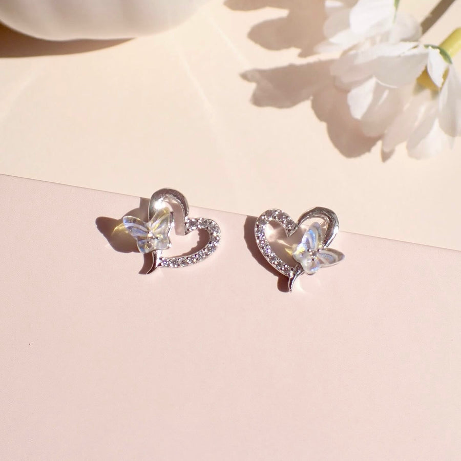 Aurora Butterfly Heart Earstud 925 Silver