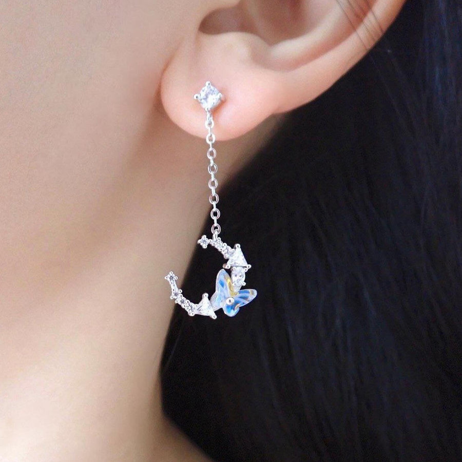 Aime Crescent Butterfly Dangling Earrings 925 Silver