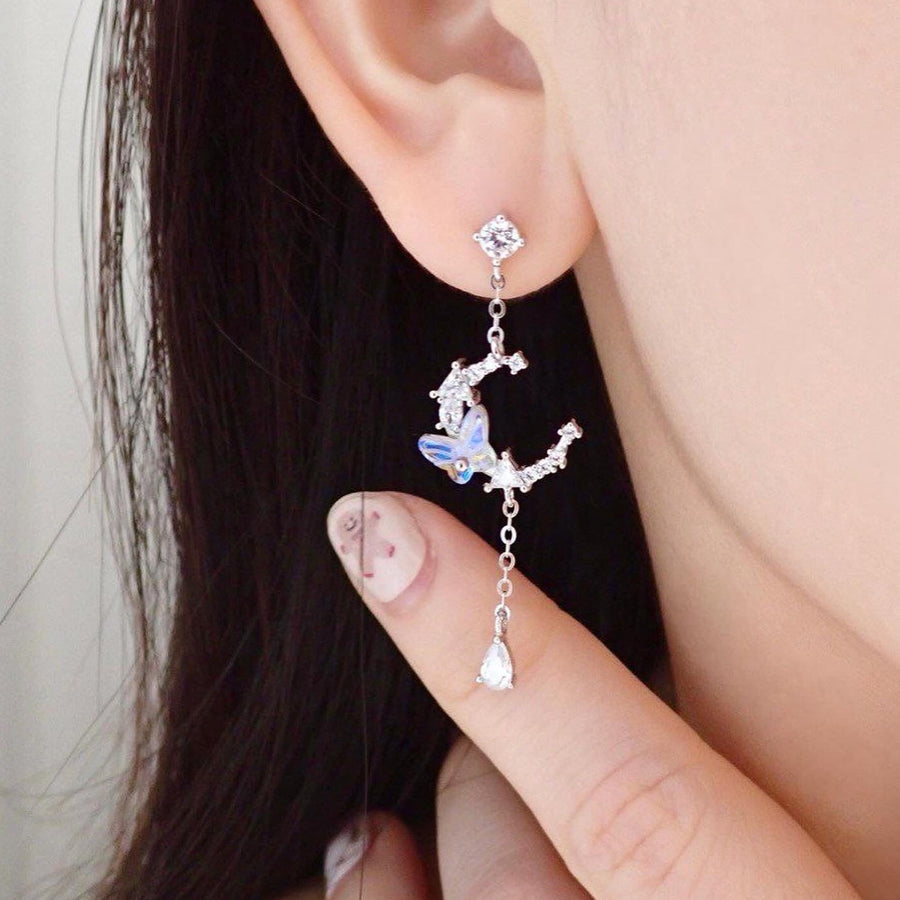 Aime Crescent Butterfly Dangling Earrings 925 Silver