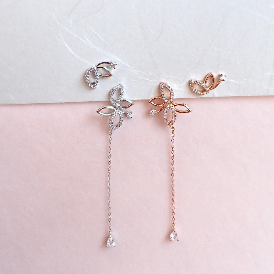 Tara Two-Ways Dangling Earrings 925 Silver(Butterfly/Clover)