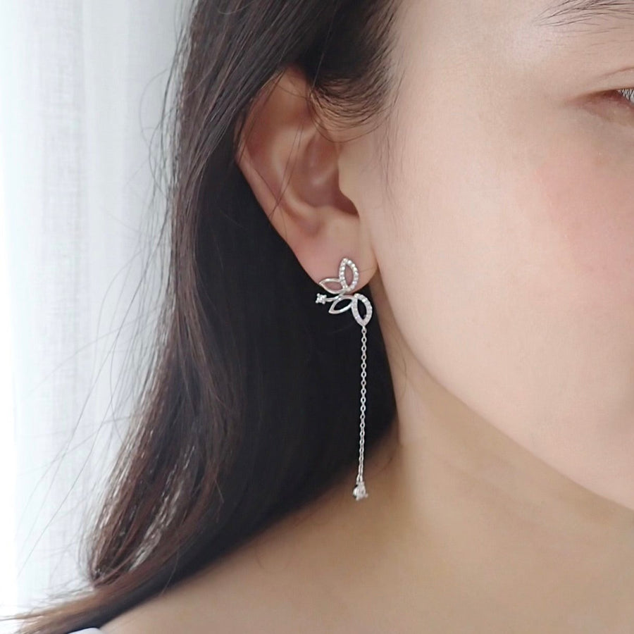 Tara Two-Ways Dangling Earrings 925 Silver(Butterfly/Clover)