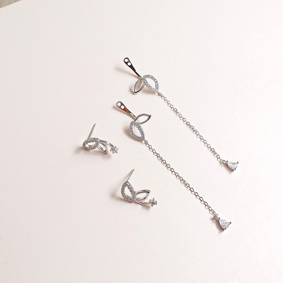 Tara Two-Ways Dangling Earrings 925 Silver(Butterfly/Clover)