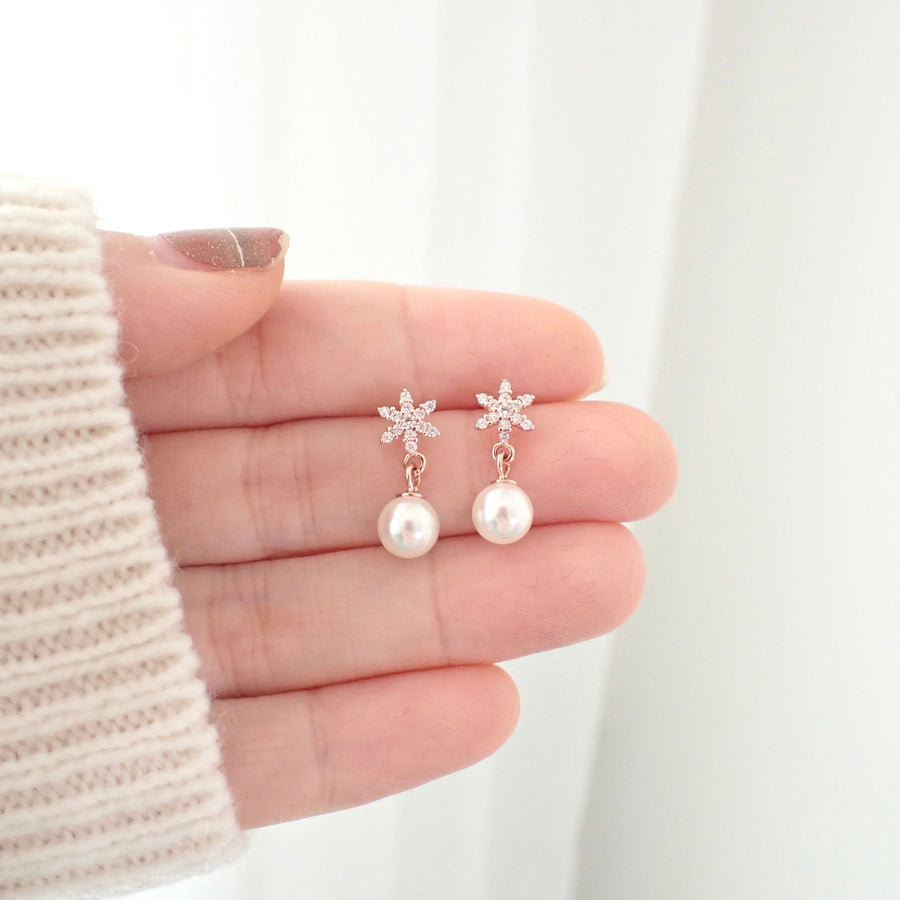 Snowflake Pearl Earrings 925 Silver
