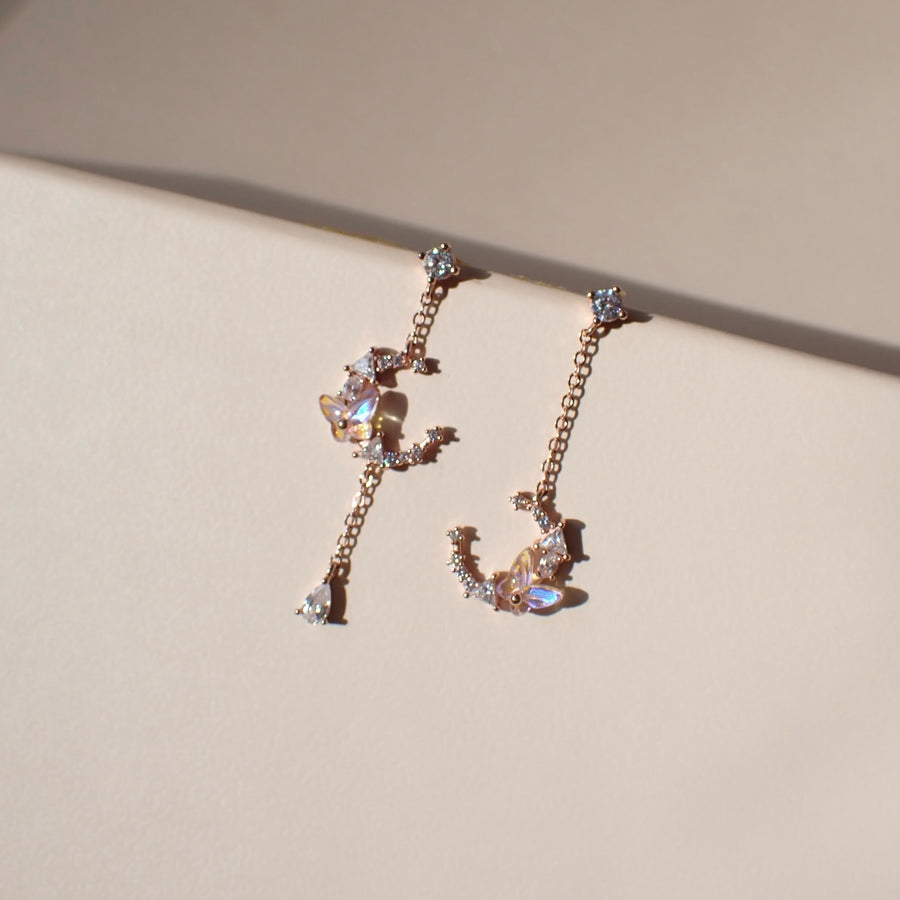 Aime Crescent Butterfly Dangling Earrings 925 Silver