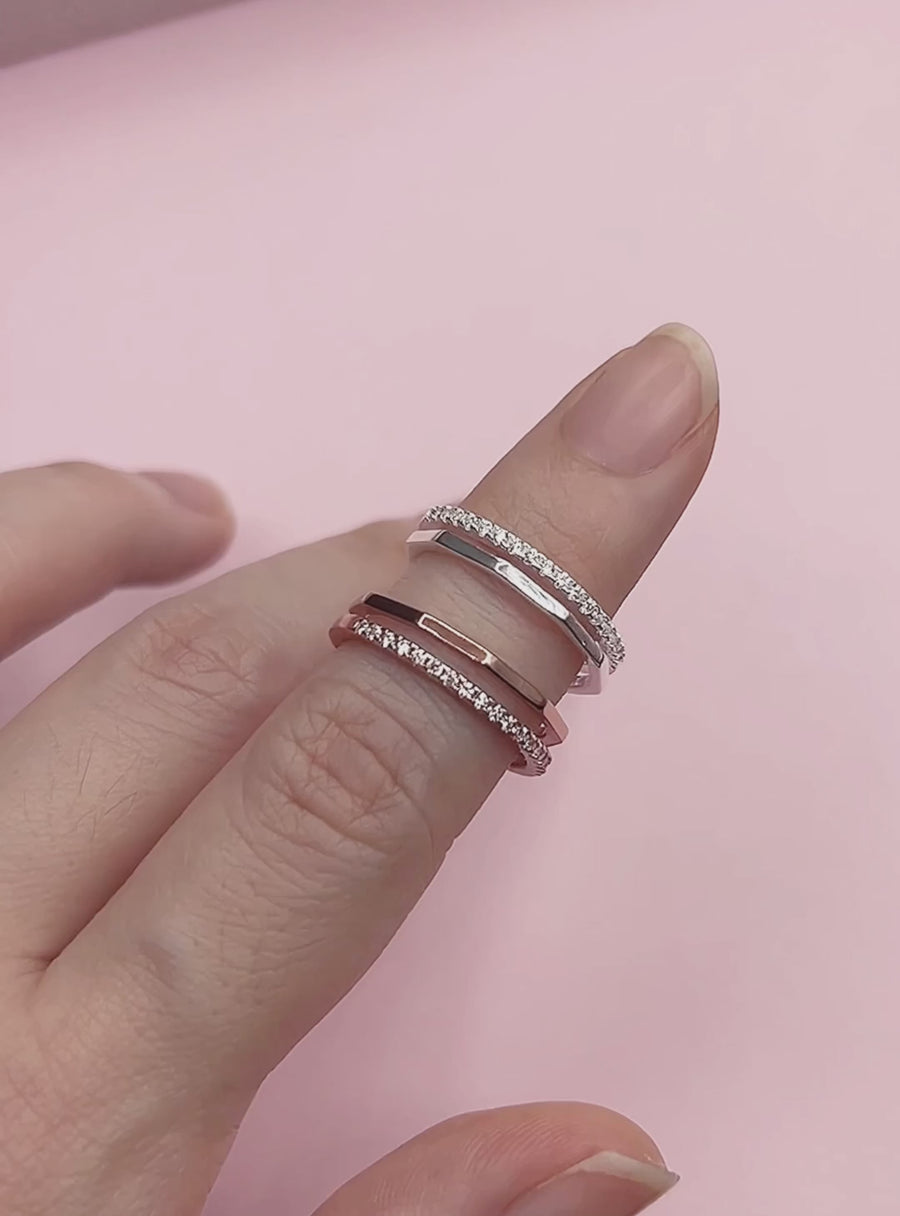 Gina Layered Adjustable Ring 925 Silver