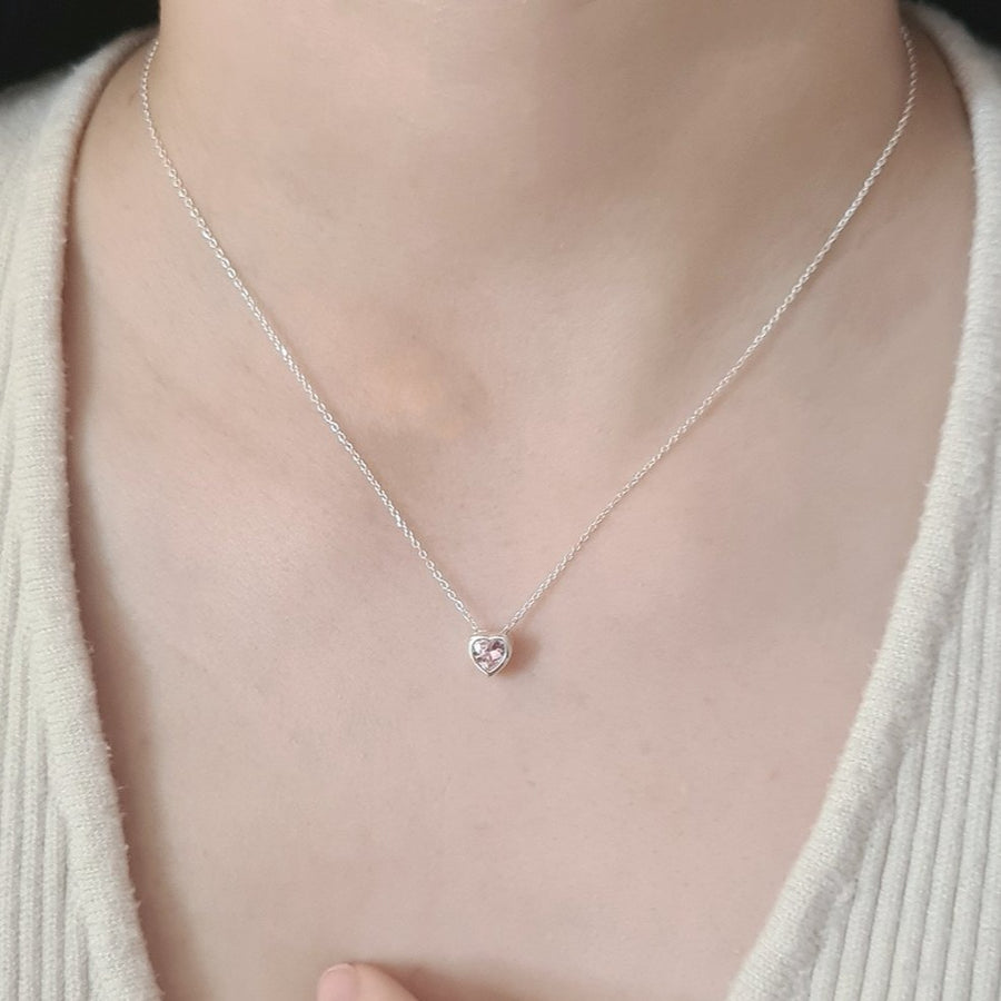 Dainty Pink Heart Necklace 925 Silver
