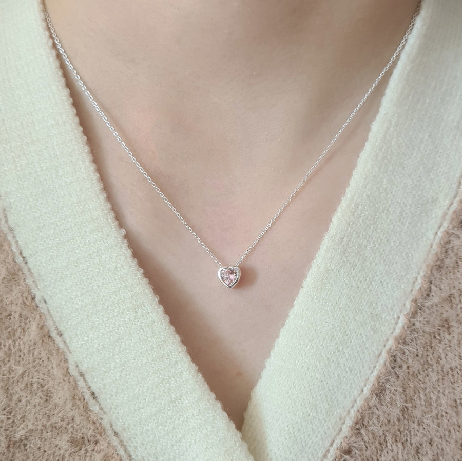 Dainty Pink Heart Necklace 925 Silver