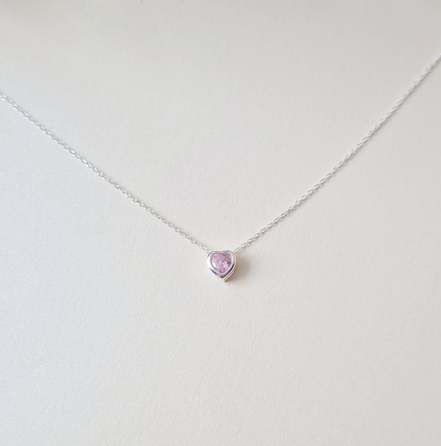 Dainty Pink Heart Necklace 925 Silver