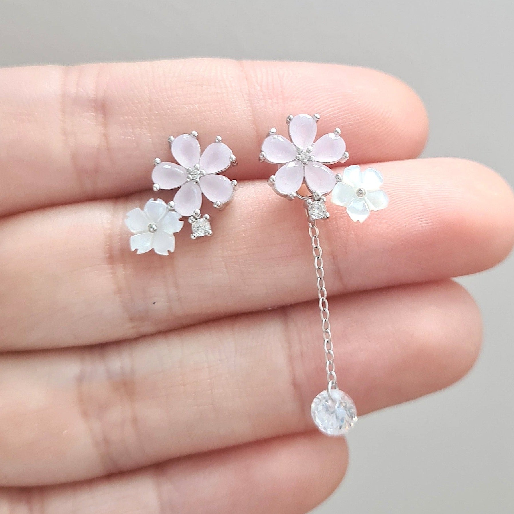 Sakura Two-Ways Dangling Earrings 925 Silver
