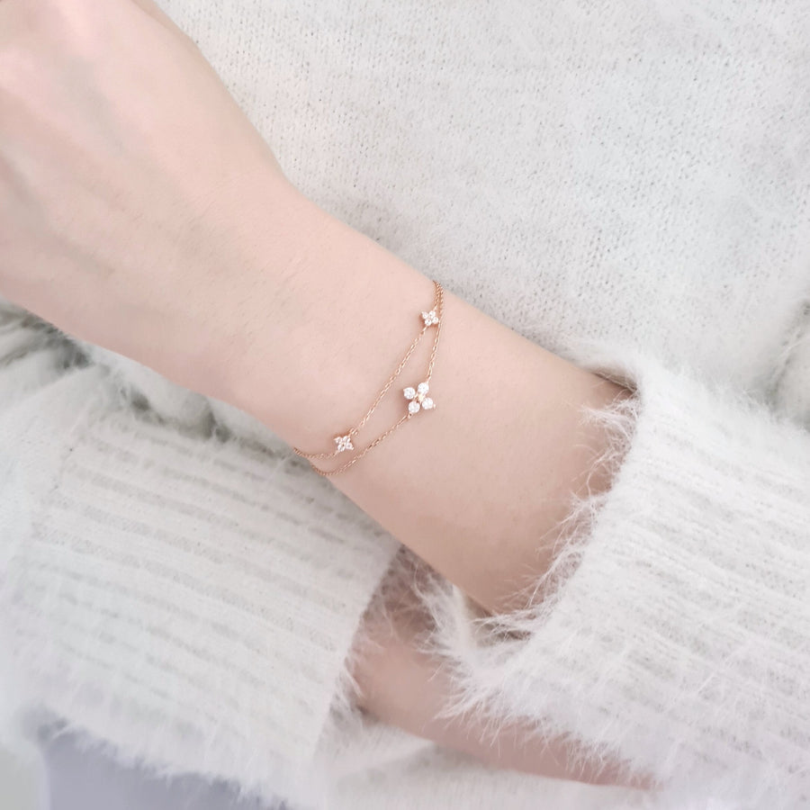 Dainty Fiona Clover Double Chain Bracelet 925 Silver