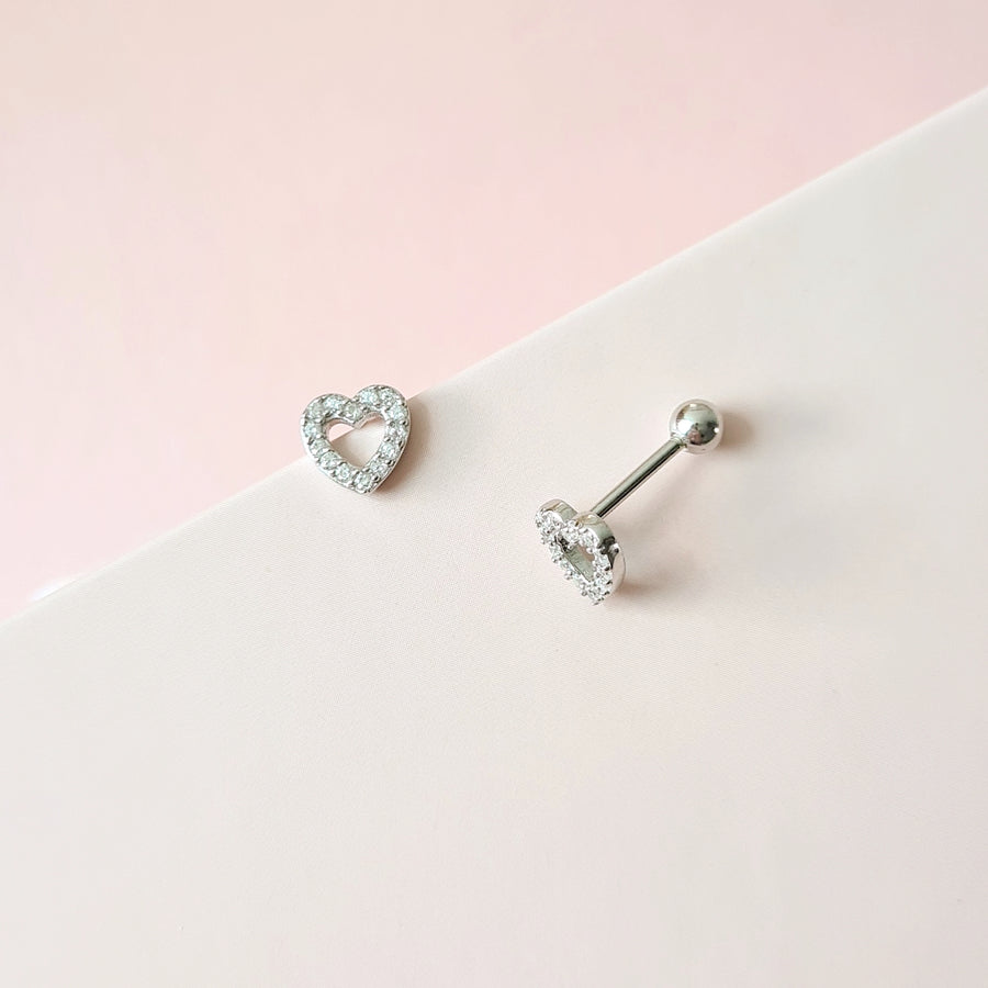 Dainty Heart Barbell Earrings 925 Silver