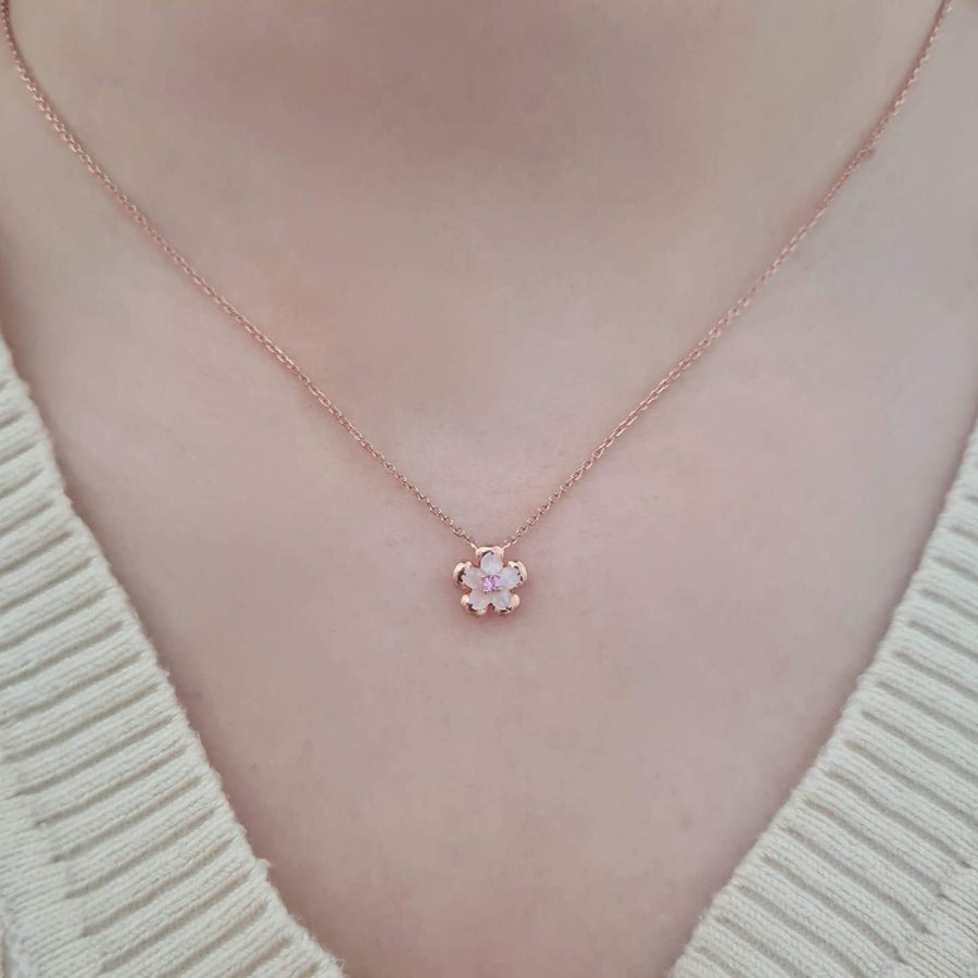 Dainty Sakura Necklace Rose Gold Plated (S925)