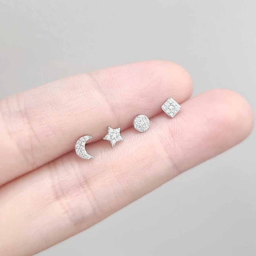 Dainty Moon Star Circle Square Barbell 925 Silver